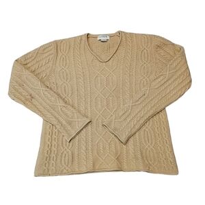 Vintage‎ J. Crew 100% Lambswool Cable Knit V-Neck Sweater Size Large Women's O7